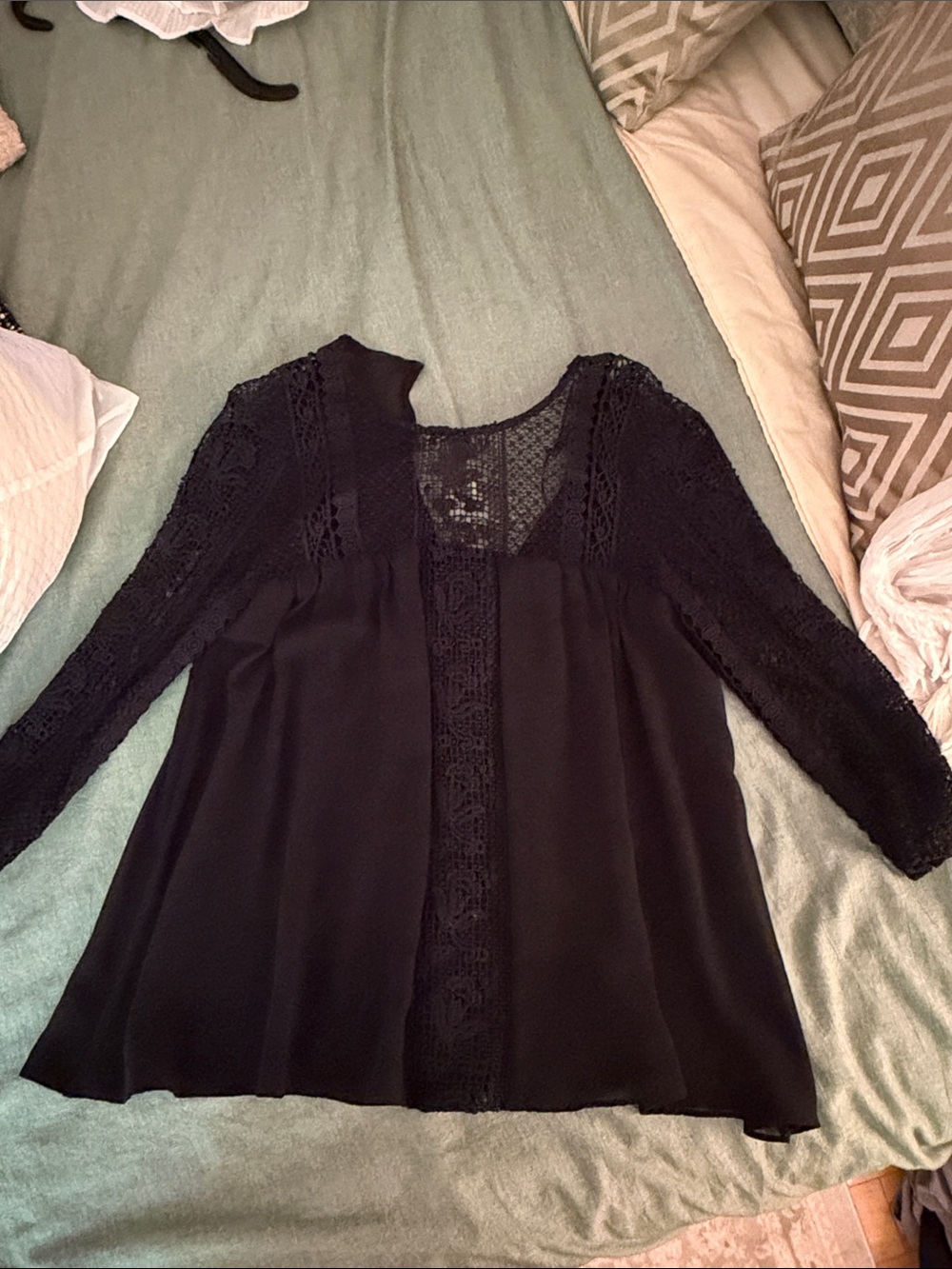 Lace-Trim sheer Black Women's Blouse - Elegant Lightweight Top